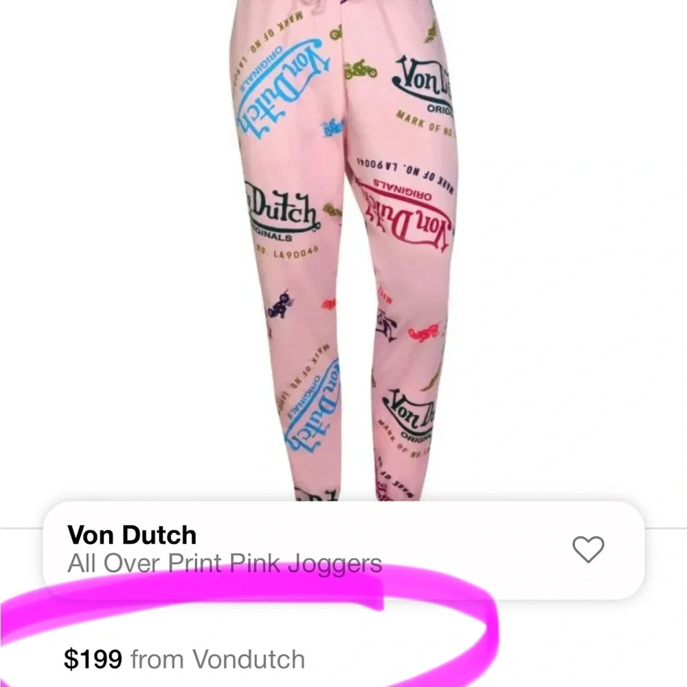 Von Dutch Unisex Pink All Over Print Sweatpants/Joggers |LIMITED EDITION|NEW/NWT - Picture 10 of 16